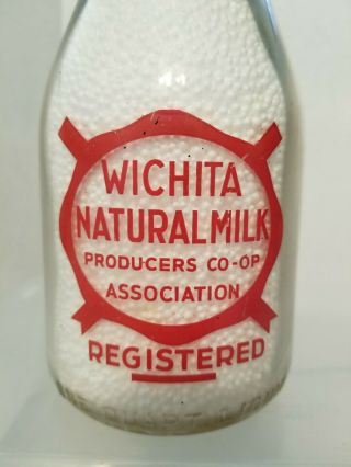 Vintage - 2 - Wichita Natural Milk Producers Co - Op Assn.  Quart Milk Bottle 3