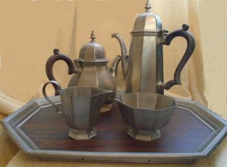 Vintage Gorham Pewter 5 Piece Coffee Tea Creamer Sugar Bowl Serving Tray Set