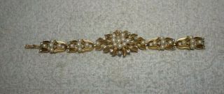Vintage Crown Trifari Textured Faux Pearl Leaf Bracelet