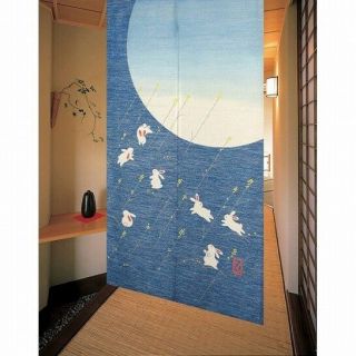 Japanese Noren Curtain Rabbit Month Blue Kawaii