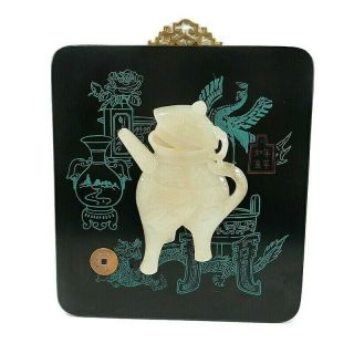 Chinese Jade Teapot Wall Plaque Green Jade With Coin Wall Decor