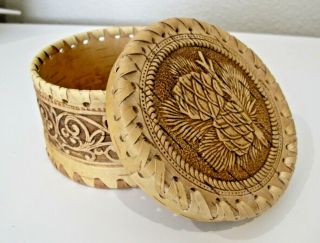 Handcrafted Russian Birch Bark Pine Cone Decorated Jewelry Or Trinket Box