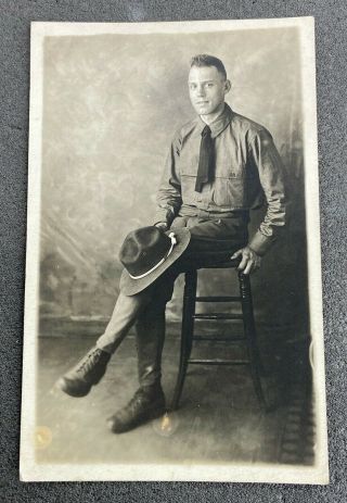 Wwi Us Army Soldier Portrait Photo Post Card