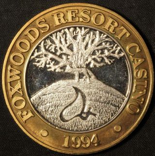 1994 Foxwoods Resort Casino Silver Poker Chip.  999 - Usa
