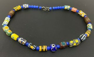 Vintage Blue African Trade Beads Venetian Glass Necklace 17 "