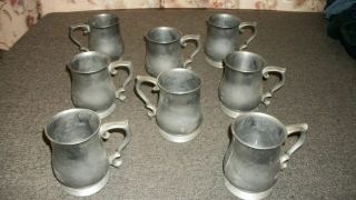 Crown Castle Vintage Pewter Mug / Cup Set Of 8 1970 