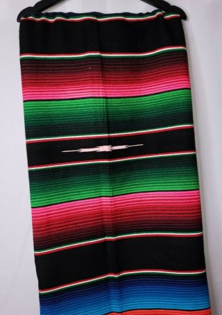 Mexican Woven Wool Serape Saltillo Blanket Throw W/ Fringe 79 " X 48 " Exc,