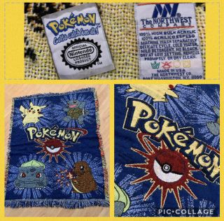 Nintendo Pokemon Woven Throw Blanket Vintage 90s The Northwest Company Pikachu