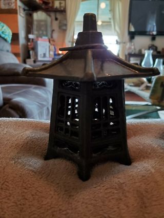 Vintage Cast Iron Pagoda Oriental Hanging Garden Lantern/candle Holder