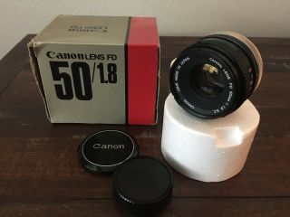 Nm W Box Vtg Japan Canon 50mm F/1.  8 Fd Lens Canon Lens Caps