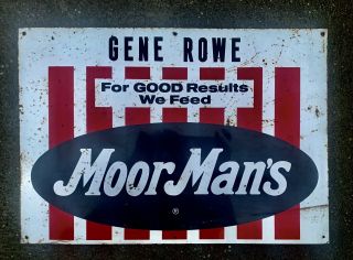 Vtg Gene Rowe Moormans Feed Seed Agricultural Advertising Tin Litho Sign Cattle