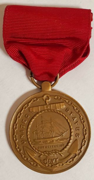 Vintage United States Navy Uss Constitution Bronze Medal And Ribbon
