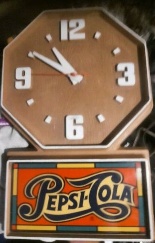 Vintage Pepsi Cola Advertising Wall Clock Sign 120v Operated 14”x20” Made Usa