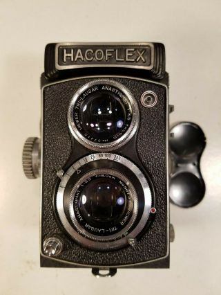 Hacoflex Vintage 6x6 TLR Camera By Tougodo Japan w.  Viewer Tri - lauser Lens 3