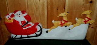 32” Vtg Union Product Lighted Santa Claus W/sleigh & Reindeers Blow Mold