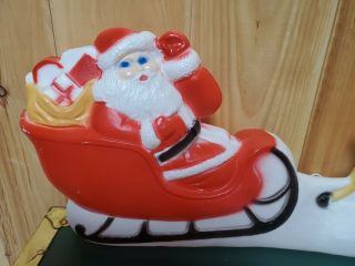 32” VTG UNION PRODUCT LIGHTED SANTA CLAUS W/SLEIGH & REINDEERS BLOW MOLD 3