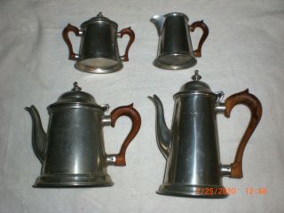 Vintage Kirk Stieff Colonial Williamsburg (2) Pewter Teapots & Sugar Creamer