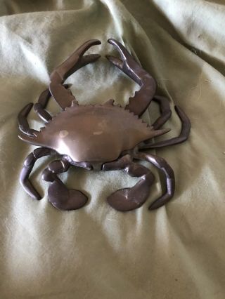 Vintage Heavy Brass Crab Ashtray With Movable Shell And Movable Large Claws