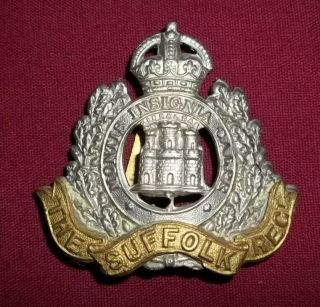 Wwi British Army Military Cap Badge The Suffolk Regiment 1914 - 18 World War 1
