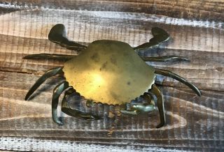 Vintage Brass Crab Hinged Trinket Box Or Ashtray 7.  25 " X 4 "