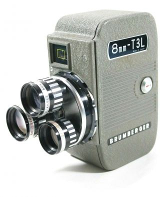 Vintage Brumberger 8mm Movie Film Camera - Model T3l - 3 Lenses