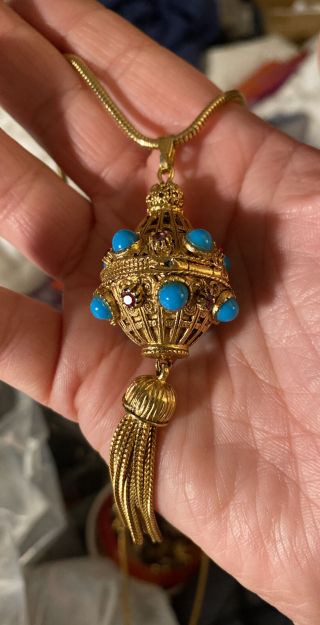 Fabulous Vintage Florenza Tasseled Locket Rhinestone Pendant Necklace