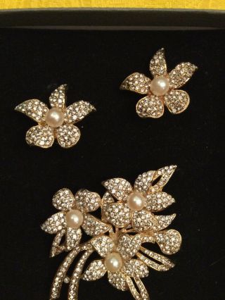 Butler & Wilson Vintage Diamante And Pearl Brooch And Clip Earrings