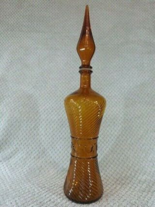 Large Vintage Retro Mid Century Italian Style Amber Glass Genie Bottle Decanter
