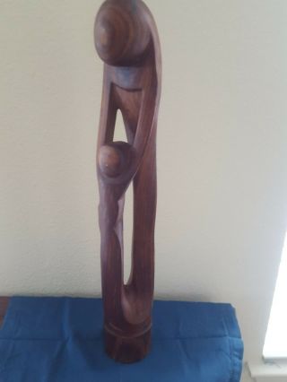 Handmade Carved African 24 " Woman Holding Child Wood Art Sculpture - Zululand - A