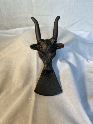 Old Cast Iron Boot Jack Remover Bull Cow Horns 10 " X 4.  5 " Mark " Ri "