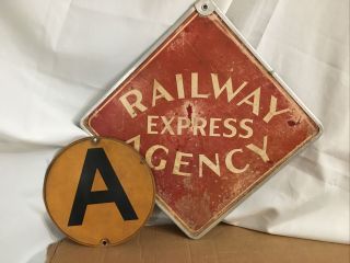 Vintage Railway Express Agency Double Sided Sign 14”x14” A Sign 9” Diameter