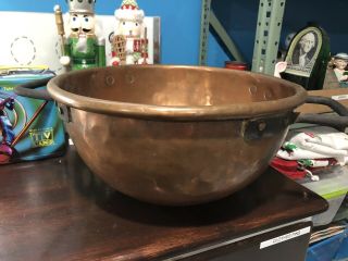 Huge Old Vintage Copper Candy Kettle Bowl Cauldron Double Iron Handles