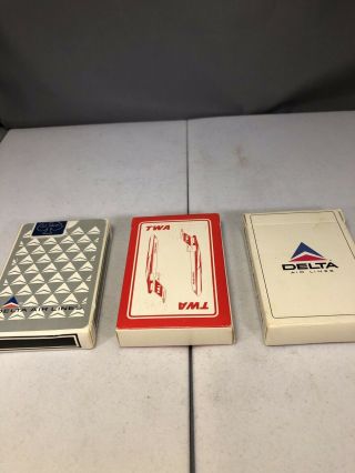 Airline 3 Playing Cards Delta & Twa Vintage 1960/70’s