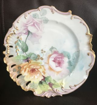D & C Limoges Hand Painted Plates France Vintage Roses Antique 2 - 9 Inch 2