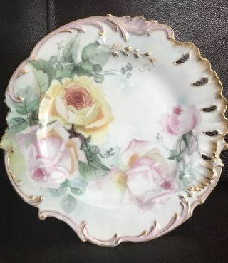 D & C Limoges Hand Painted Plates France Vintage Roses Antique 2 - 9 Inch 3