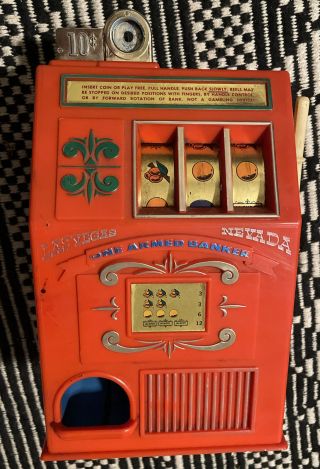 Vintage 1970s One Armed Banker - 10 Cent Toy Slot Machine - Medley Mfg,  Usa