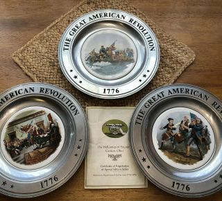 American Bi Centennial Revolution Plates Pewter Williamsport Foundry 3 W/papers
