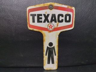 Old Vintage Texaco Men Porcelain Dealer Sign Door Key Push Pull Automobile