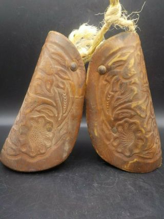 Antique Vintage Tooled Leather & Wood Western Horse Saddle Stirrups Cowboy Decor 2