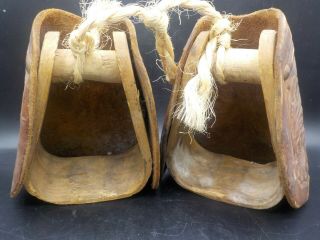 Antique Vintage Tooled Leather & Wood Western Horse Saddle Stirrups Cowboy Decor 3