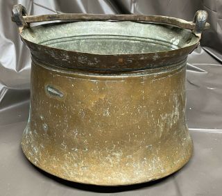 Vintage Large Copper Hammered Cauldron Apple Butter Pot Kettle With Handle