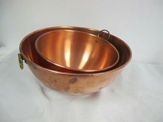 Round Bottom Copper Mixing Nesting Bowls (2) B&m Douro & Odi Solid Copper