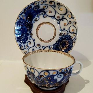 Vintage Russian Lomonosov Imperial Porcelain Tsar Bird Peacock Teacup & Saucer