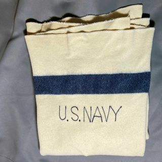 Vintage Us Navy Cream Blue Stripe Wool Blanket 72 X 44 Inches Wwii