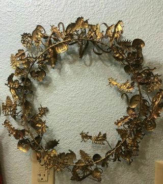 Vintage Dresden Petite Choses Brass Wreath with Christmas & Animal Figures 17 