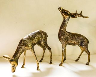 Vintage Solid Brass Spotted Buck Doe Deer Figures Mid Century Leonard Silver