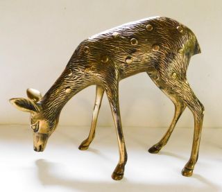 Vintage Solid Brass Spotted Buck Doe Deer Figures Mid Century Leonard Silver 3