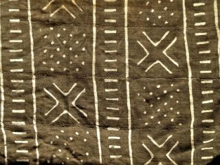 Authentic African Handwoven Black White Mud Cloth Textile Fabric 65 " X 42 " Mali
