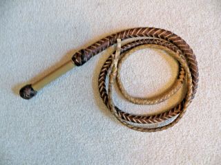 Vintage Braided Leather Bull Whip 92 " Long Including Handle