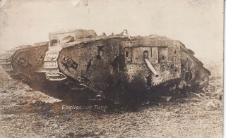 Wwi German Rppc Real Photo Postcard British Male Mark Iv Tank Nml 163